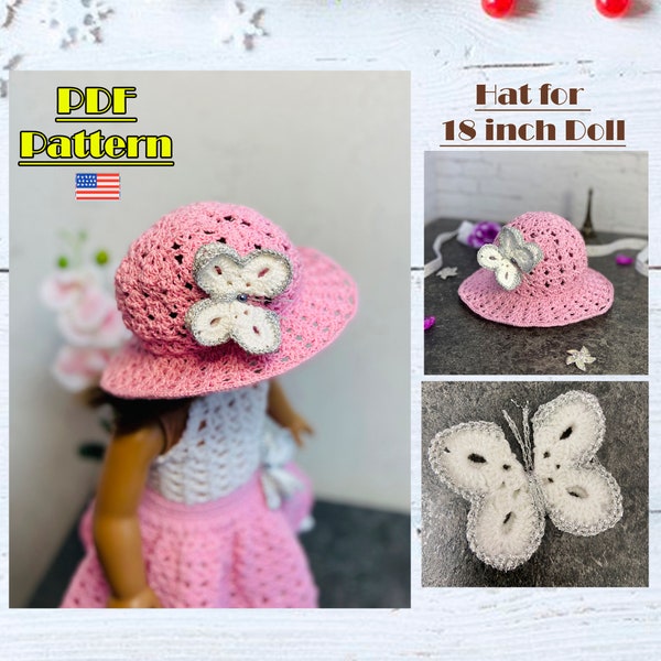 Sun Hat for 18 inch doll, AG hat, Crochet doll hat, doll hat tutorial, crochet hat, crochet hat for doll, doll hat patterns
