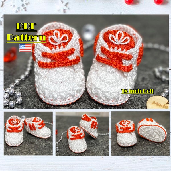 18 inch Doll shoes, AG shoes, 18 inch doll booties, shoes for 18 dolls, Doll shoes, crochet sneakers, Doll shoes pattern