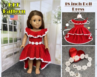 Red dress for 18 inch doll, Doll Dress Pattern, Crochet doll dress, 18 inch tutorial, doll dress, Crochet doll clothes, ag doll dress