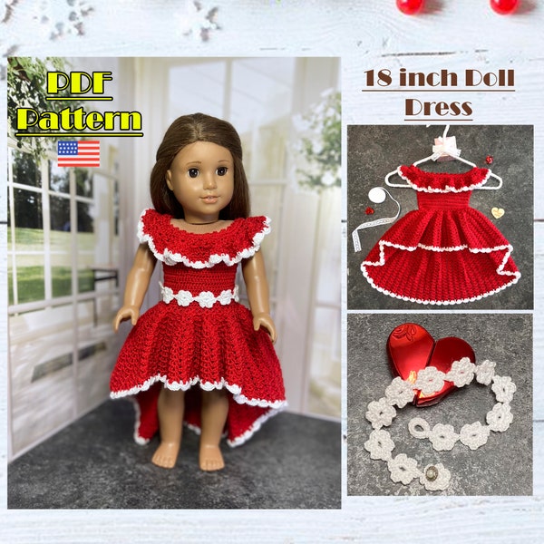 Red dress for 18 inch doll, Doll Dress Pattern, Crochet doll dress, 18 inch tutorial, doll dress, Crochet doll clothes, ag doll dress