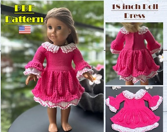 Knitted dress for 18 inch doll, Doll Dress Pattern, Knitted dress, 18 inch tutorial, doll dress, Knitted doll clothes, ag doll dress