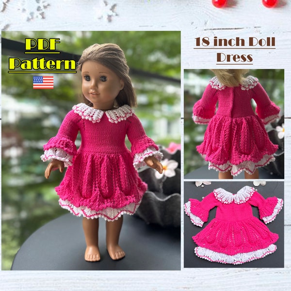 Knitted dress for 18 inch doll, Doll Dress Pattern, Knitted dress, 18 inch tutorial, doll dress, Knitted doll clothes, ag doll dress