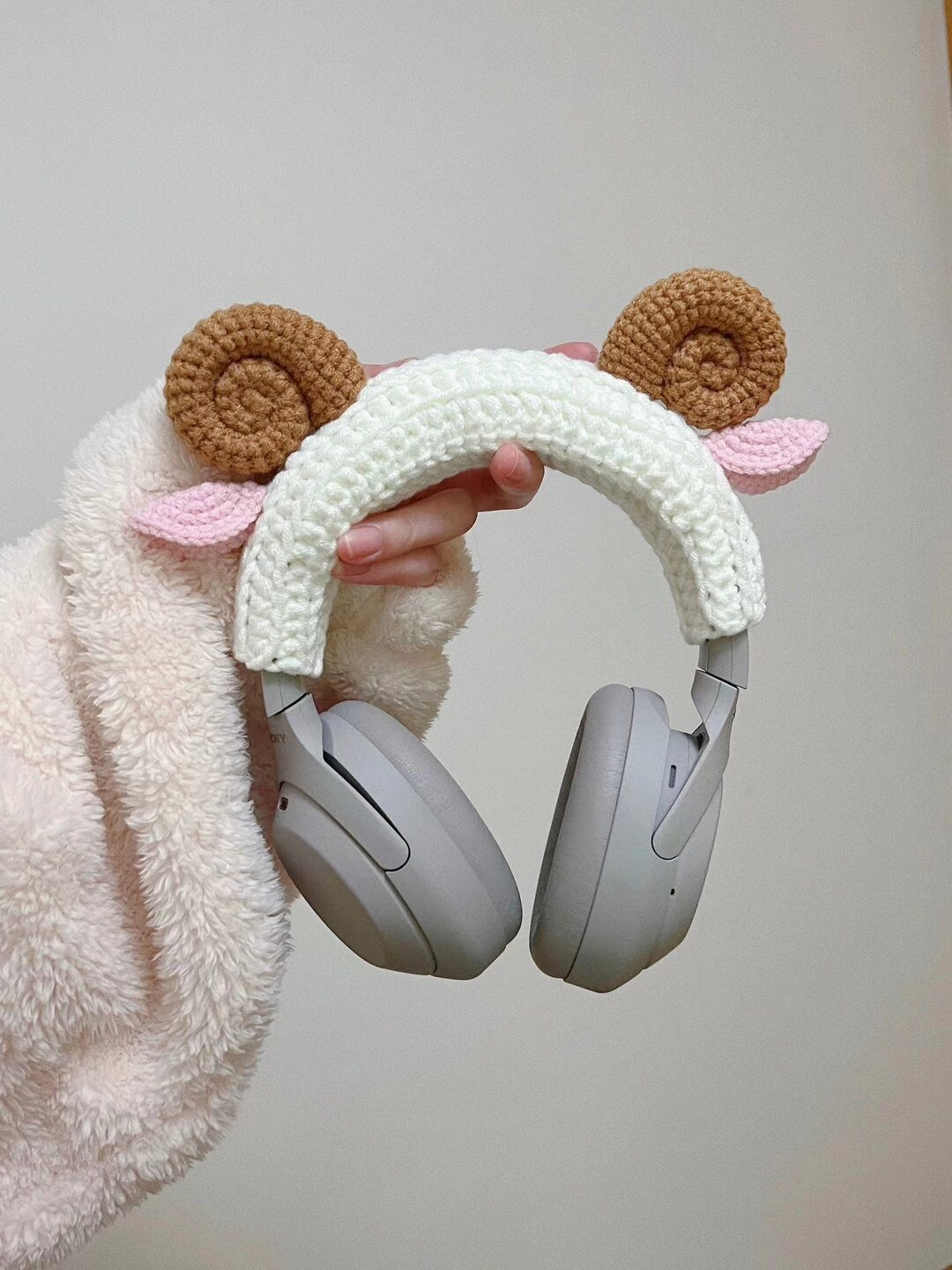 Three Different Colors Sheep Horns Crochet Headphone Cover,headphone