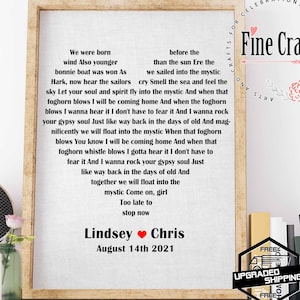 Custom Song Lyrics Print, Anniversary Gift For Him, First Dance, Personalized Gifts For Her, Wedding Gift For Husband, Mothers Day Gift