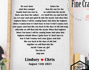 Custom Song Lyrics Print, Anniversary Gift For Him, First Dance, Personalized Gifts For Her, Wedding Gift For Husband, Mothers Day Gift