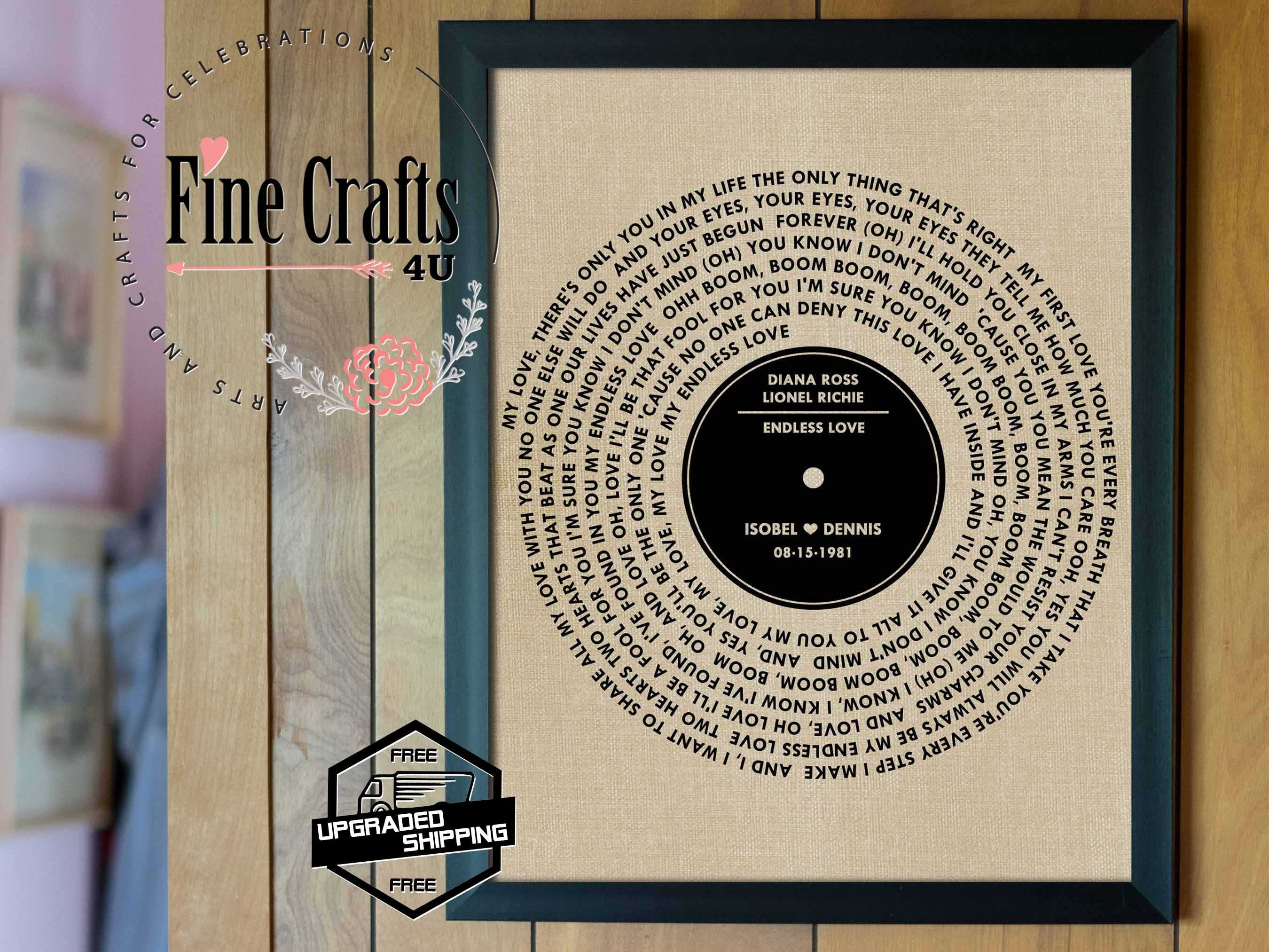Custom Song Lyrics Print, Vinyl Record Song Lyrics Anniversary 2nd 4th 5th 12th Linen Cotton Fabric - For Music loving Wife or Husband Gift