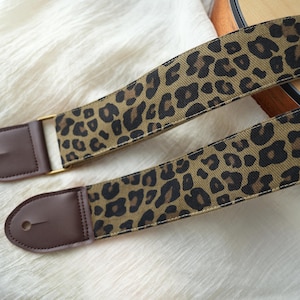 Leopard Print Fabric Guitar Strap with Leather Ends Classic Guitar Strap for Musicians & Stage Performers Personalized Gift With Name