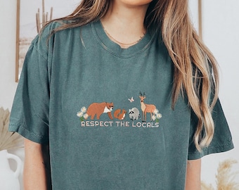 Respecter la faune locale T-shirt brodé, Protéger les parcs nationaux, T-shirt fille granola pour camping en plein air, T-shirt respectueux de l'environnement, Couleurs confortables