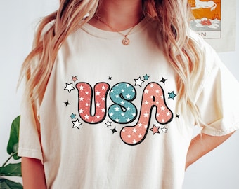 Maglietta USA, Maglietta del 4 luglio, Maglietta retrò USA, Maglietta retrò del 4 luglio, Maglietta da donna del 4 luglio, America Patriottica, Giorno dell'Indipendenza