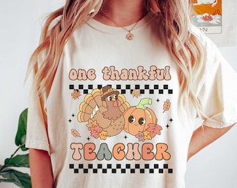Thankful Teacher T-Shirt, Retro Fall Thanksgiving Tee