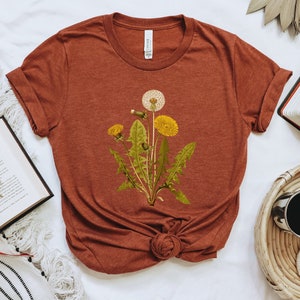 Dandelion Wildflower Graphic Tee Shirt for Women | Wild Flower Bouquet | Cottagecore Camping Botanical | Oversized Clay T-Shirt | Vintage