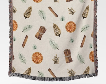 Manta navideña, especias navideñas, bonita manta de algodón tejida para decoración de invierno, regalo para él, ella, mamá, papá, decoración acogedora para las fiestas, regalo de Navidad