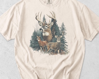 Retro Deer Buck 90s Graphic T-Shirt, Rustic Wildlife Hunting Nature Tee