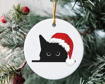 Addobbo natalizio a forma di gatto nero / cappello da Babbo Natale, stile retrò