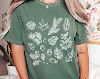 Pine & Cones Shirt, Botanical Evergreen Trees Tshirt, Nature Lover Gift