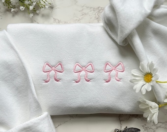 Embroidered Coquette Bow Crewneck Sweater, Dainty Girly Sweatshirt
