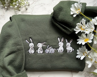 Embroidered Easter Bunny Sweatshirt, Rabbit Embroidery Crewneck, Easter Basket Gift