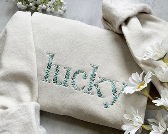Embroidered St. Patrick's Day Sweatshirt, Embroidered Lucky Saint Patrick's Day Crewneck Sweatshirt, Embroidered Lucky Sweater