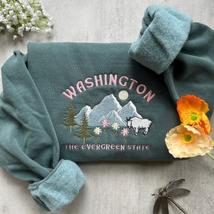 Felpa ricamata dello stato di Washington, Parco Nazionale Rainier, felpa di Seattle, felpa da campeggio Granola Girl, souvenir di Seattle