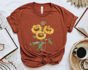 Sunflower Shirt | Boho Wildflower Graphic Tee Shirt for Women | Cottagecore Camping Botanical | Oversized T-Shirt | Vintage