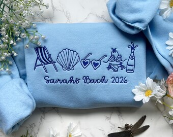 Custom Embroidered Beach Bachelorette Sweatshirt, Coastal Bride Trip, Bridal Party Gift
