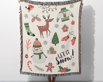 Manta navideña tejida de algodón, decoración navideña