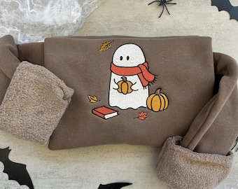 Embroidered Ghost Sweatshirt, Bookish Fall Apparel, Spooky Season