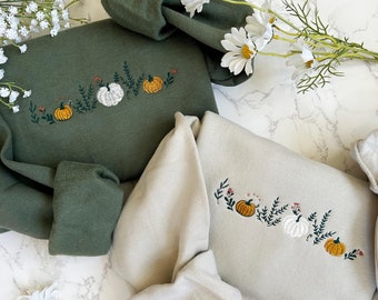 Embroidered Fall Sweatshirt, Autumn Cozy Season Sweatshirt, Pumpkin, Embroidered Mushroom Sweater, Thanksgiving Sweatshirt, Fall Apparel