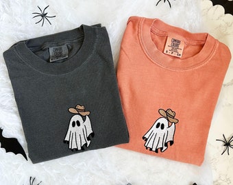 Besticktes Geist-Shirt, Western-Geist, Howdy Halloween-T-Shirt, Bestickter Cowboy-Geist, Western-Halloween, Howdy Ghouls, niedliches Herbst-T-Shirt