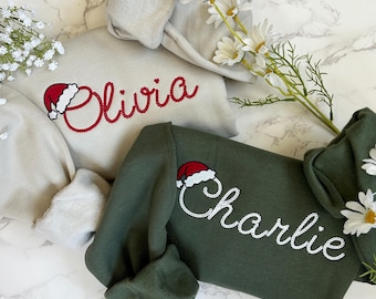 Geborduurd gepersonaliseerd kerstsweater, geborduurde kerst aangepaste naam trui ronde hals, aangepaste kerstcadeau, aangepaste familie truien