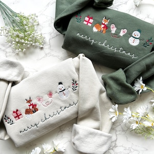 Embroidered Merry Christmas Family Sweatshirt, Embroidered Cozy Christmas Coquette Crewneck, Matching Family Sweatshirts, Embroidered Gifts