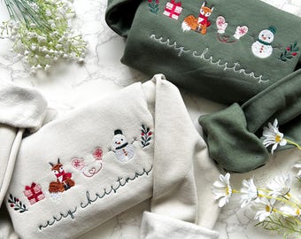 Embroidered Merry Christmas Family Sweatshirt, Embroidered Cozy Christmas Coquette Crewneck, Matching Family Sweatshirts, Embroidered Gifts