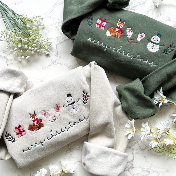 Embroidered Merry Christmas Family Sweatshirt, Embroidered Cozy Christmas Coquette Crewneck, Matching Family Sweatshirts, Embroidered Gifts