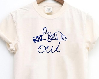 EMBROIDERED Oui Coffee Club T-shirt, Embroidered Croissant French Tshirt, Weekending T-Shirt, Retro Graphic Tee, Vintage Aesthetic
