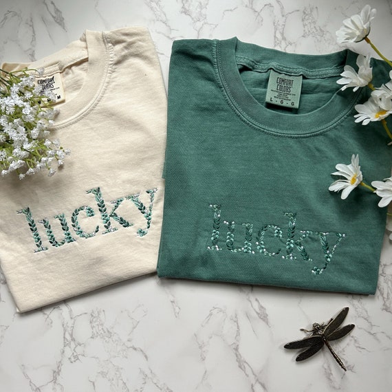 Embroidered Lucky Tshirt, Embroidery St. Patrick's Day Shirt, Irish Embroidery, Lucky Embroidery, St. Patty's Day Outfit, St Patrick Teacher