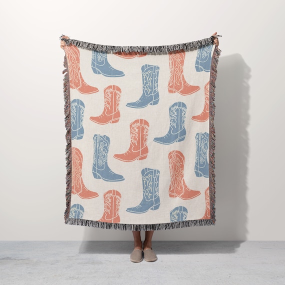 Coastal Cowgirl Woven Blanket, Western Blanket, Cowgirl Boot, Coastal Cowgirl Decor, Modern Throw Blanket, Woven Tapestry, Western Decor