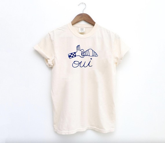 EMBROIDERED Oui Coffee Club T-shirt, Embroidered Croissant French Tshirt, Weekending T-Shirt, Retro Graphic Tee, Vintage Aesthetic