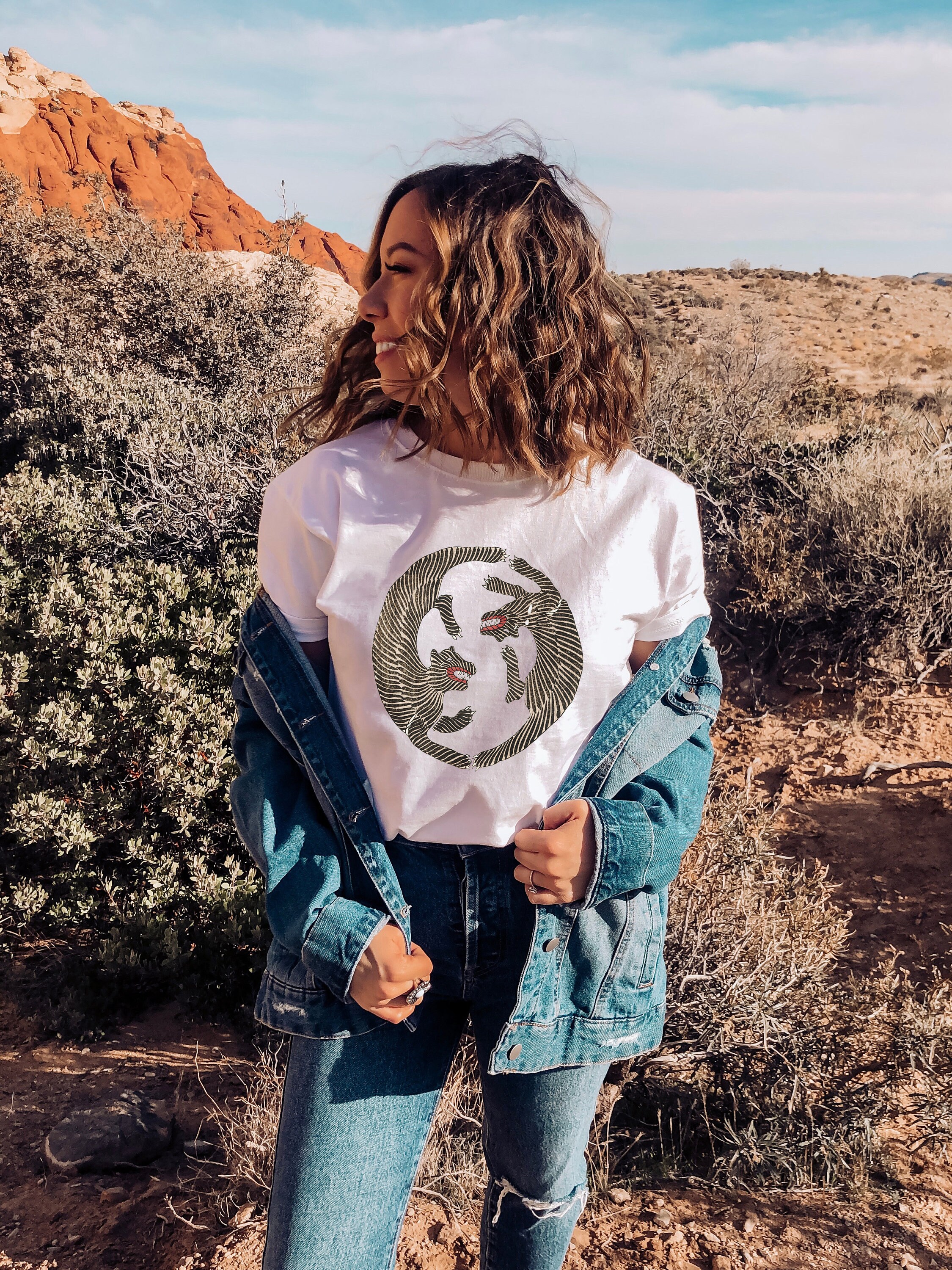 Wood Block Tiger Graphic Tee | Japanese Botanical Oversized T