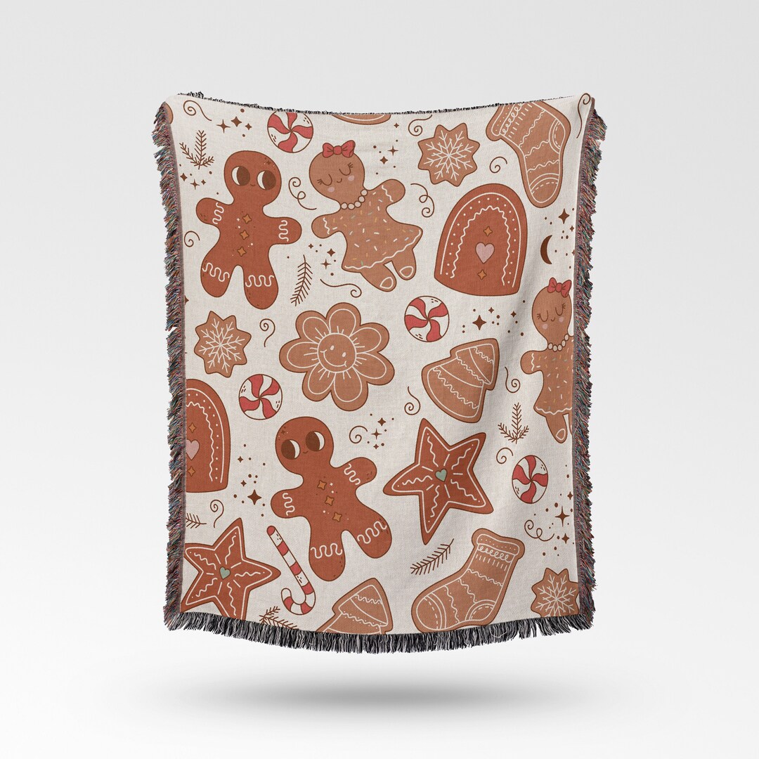 Gingerbread Christmas Blanket, Woven Cotton Holiday Throw - Etsy