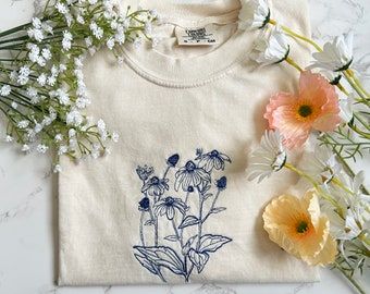 Embroidered Wildflower T-shirt, Cottagecore Embroidered Sweatshirt, Respect Local Wildlife, Camping Granola Girl T-shirt, Floral Shirt