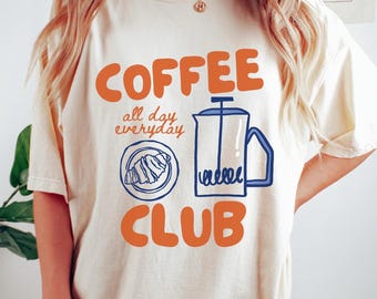 Camiseta Retro Coffee Club, Camiseta con estampado de croissant