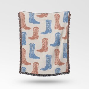 Coastal Cowgirl Woven Blanket, Western Blanket, Cowgirl Boot, Coastal Cowgirl Decor, Modern Throw Blanket, Woven Tapestry, Western Decor image 2