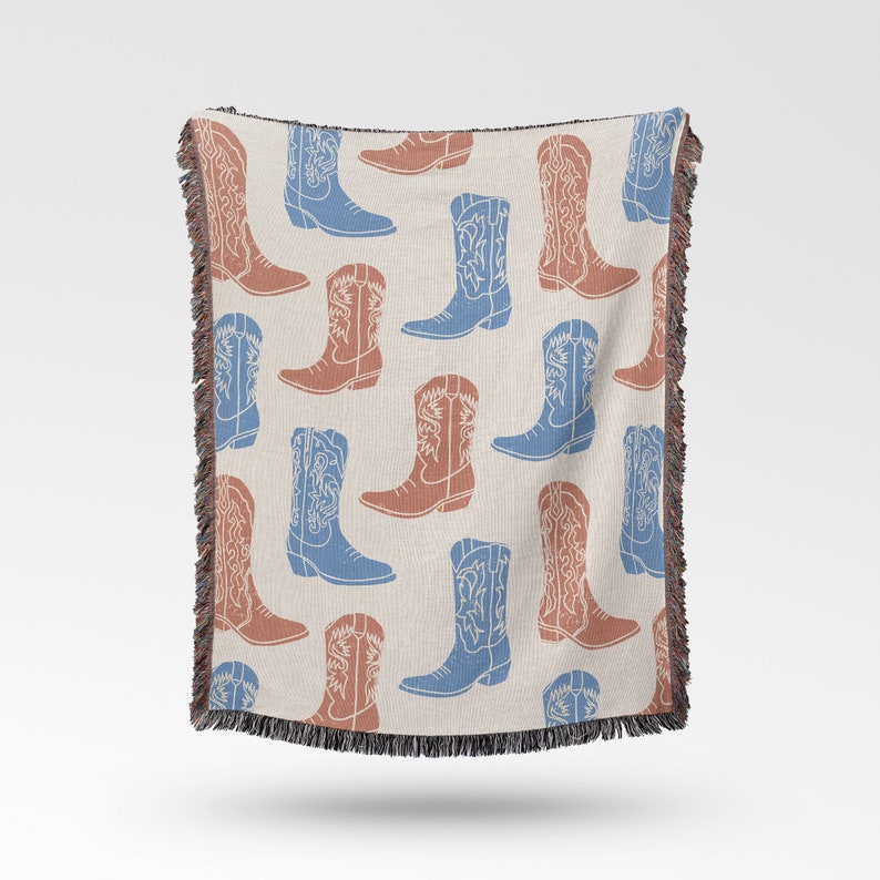 Coastal Cowgirl Woven Blanket, Western Blanket, Cowgirl Boot, Coastal Cowgirl Decor, Modern Throw Blanket, Woven Tapestry, Western Decor image 2