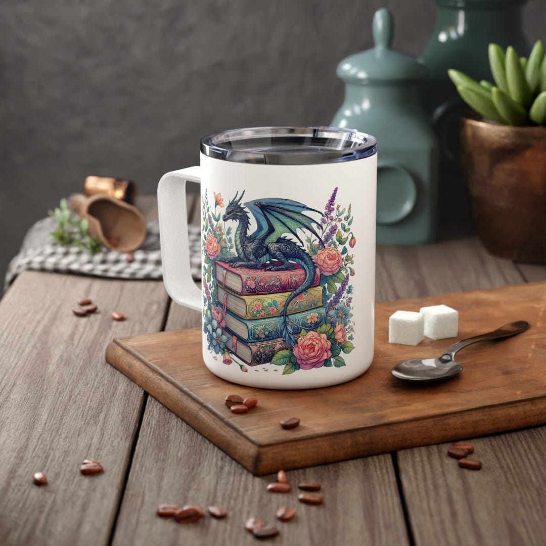 Dragon Book Stack Mug | Fantasy Reader Gift Booktok Cup - Etsy