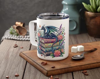 Taza con forma de pila de libros de dragones / Regalo para lectores de fantasía Taza Booktok