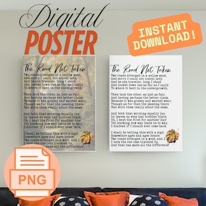 Robert Frost The Road Not Taken Poetry Poster – Digital Wall Art PNG Download, Inspirational Literary Quote Print, Home Decor Gift