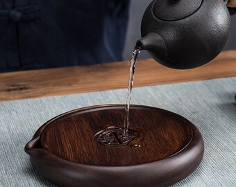 Dark Wooden Tea Tray for Gongfu Brewing Gaiwan Puer Puerh Green Black Tea Teapot for Traditional Chinese Tea Ceremony