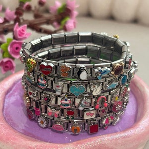 BlinQ Vintage Italian Charm Bracelet, Stainless Steel Stretch, Rhinestones,  Char