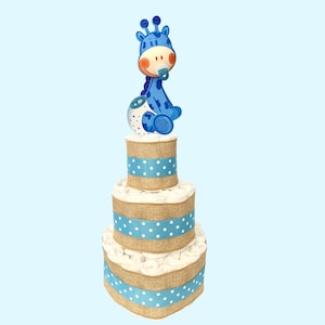 Safari Diaper Cake - Giraffe Topper 60ct Diapers - Baby Shower Gift Idea Decoration Baby Shower for Baby Boy Diaper Cake for Baby Boy Cute