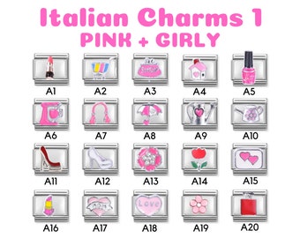 Italian Charm Bracelet Links, Classic 9mm size, Custom Italian Charm Bracelet, Vintage Italian Charm Bracelet, Food Charms, Girly Charms